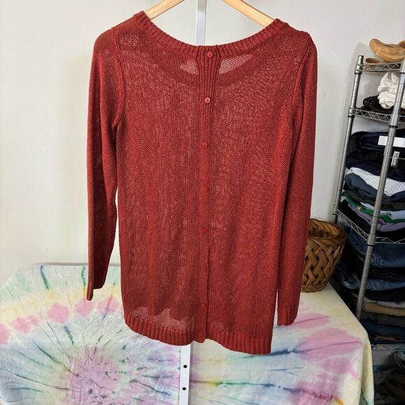 SOFT SURROUNDINGS Women's Red rust Cable Knit Sweater size XS sheer lightweight - Picture 6 of 6